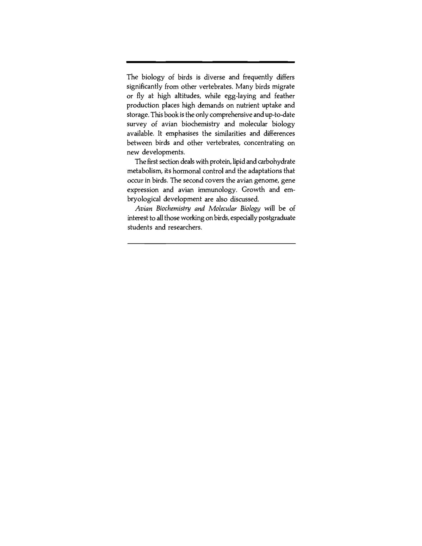 Avian Biochemistry And Molecular Biology