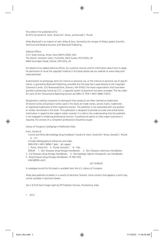 Look Inside sample page 2 - Canine Feline Dermatology Drug Handbook