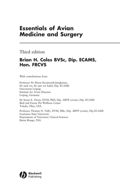 Look Inside sample page 2 - Essentials Of Avian Medicine And Surgery 3Rd Edition