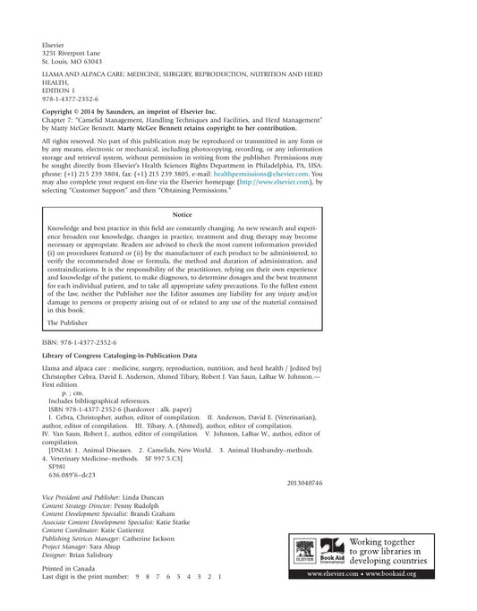 Look Inside sample page 2 - Llama and Alpaca Care: Medicine, Surgery,…