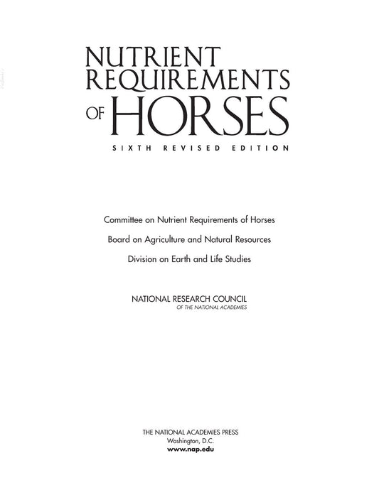 Look Inside sample page 2 - Nutrient Requirements Of Horses 6Th Revised Edition