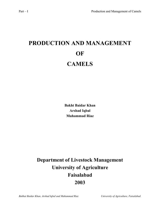 Production And Management Of Camels