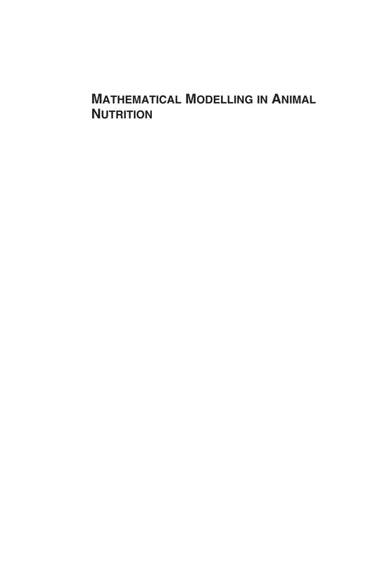 Mathematical Modelling In Animal Nutrition