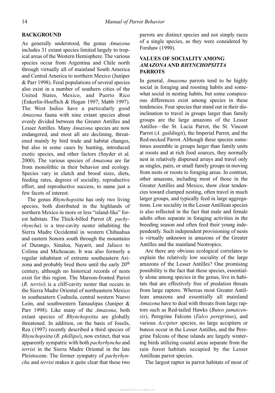Manual Of Parrot Behavior