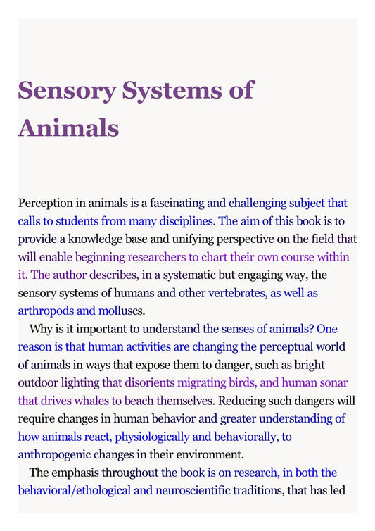 Look Inside page 2 - Sensory Systems Of Animals Biology And Behavior
