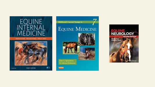 Book covers: Equine Internal Medicine 4th Edition; Robinsons Current Therapy in Equine Medicine 7th Edition; Equine Neurology 2nd Edition