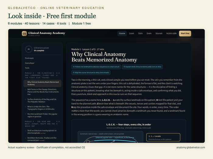 Actual Clinical Anatomy Academy free first module screen.