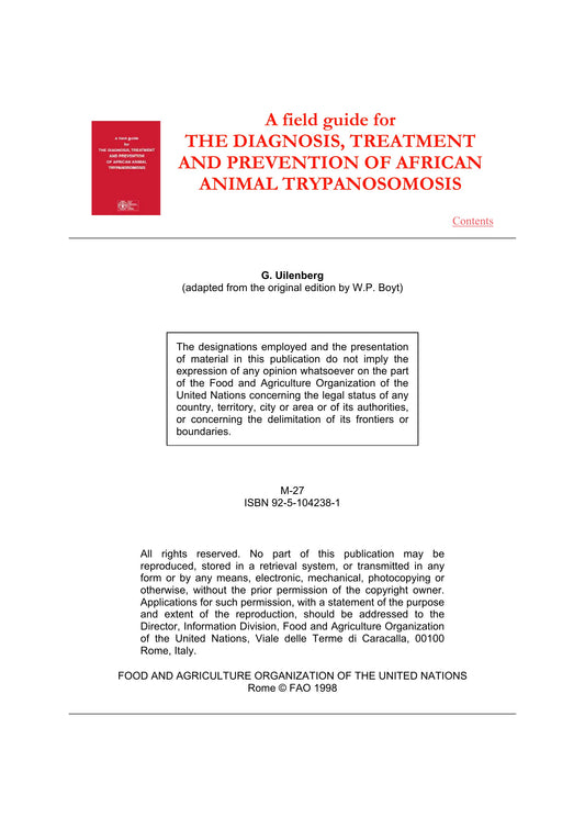 A Field Guide for the Diagnosis Treatment and Control of African Animal Trypan