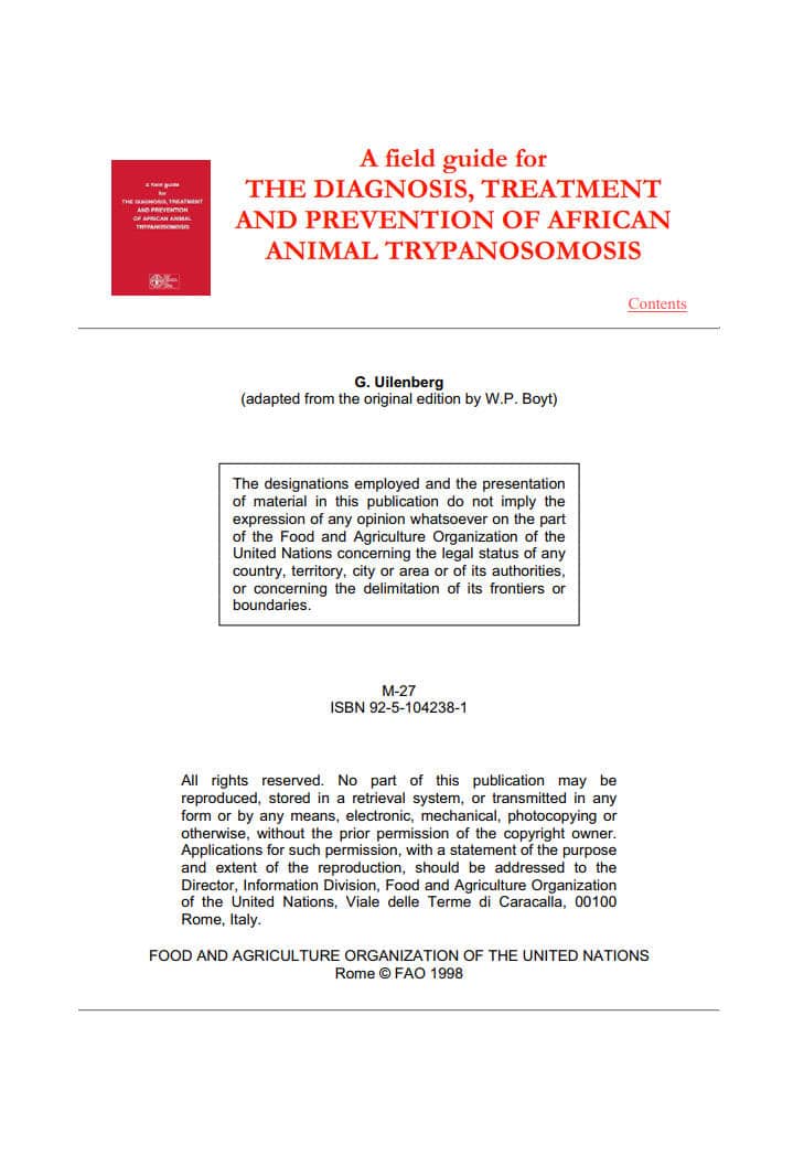 Treatment And Control Of African Animal Trypanosomosis