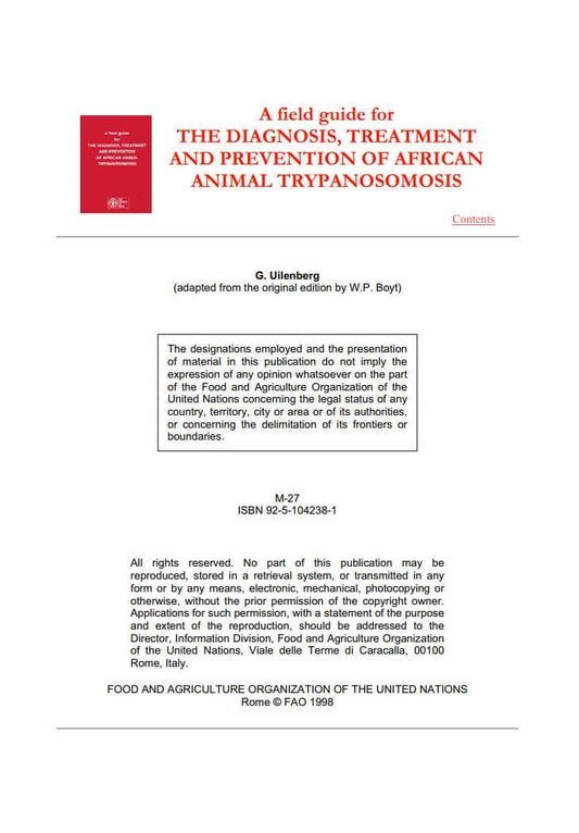 Treatment And Control Of African Animal Trypanosomosis
