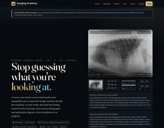 Screenshot of the current GlobalVet Imaging Academy; clinical review in progress. Image credits: academy.globalvetco.com/credits.