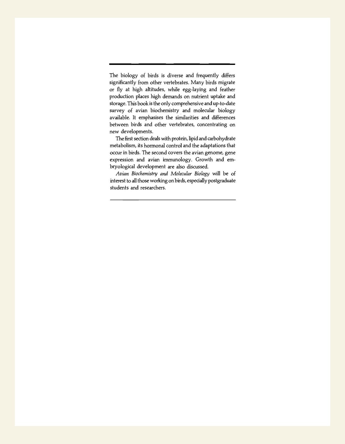 Avian Biochemistry And Molecular Biology