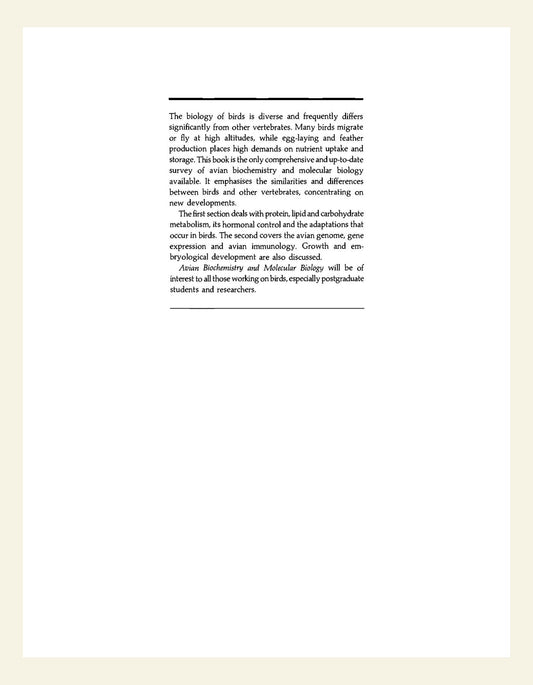 Avian Biochemistry And Molecular Biology