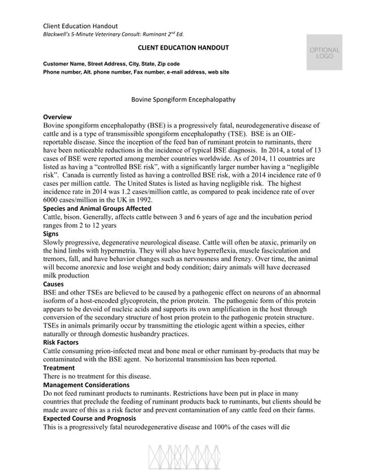 Bovine Spongiform Encephalopathy Bse Or Mad Cow Disease Current Proposed Safeguards