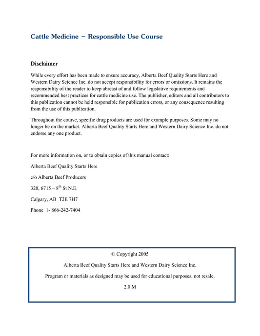 Cattle Medicine Responsible Use Course