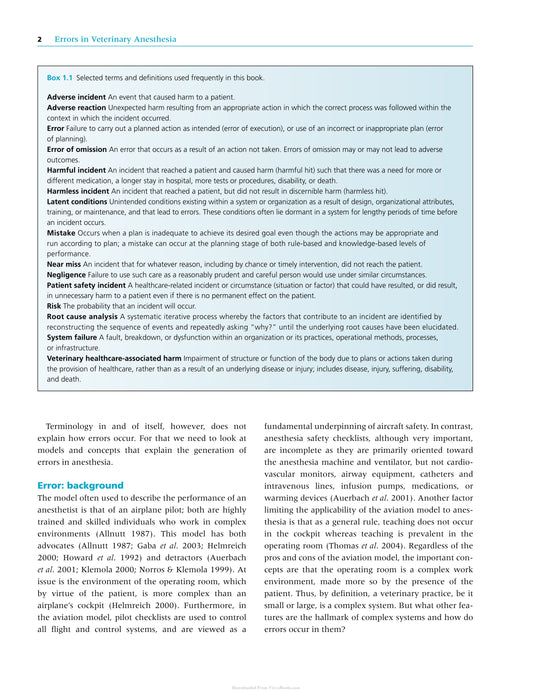 Errors In Veterinary Anesthesia