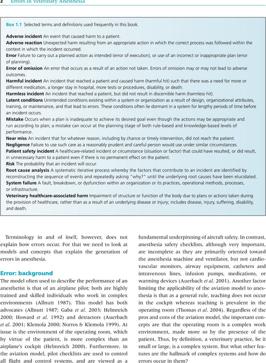 Errors In Veterinary Anesthesia