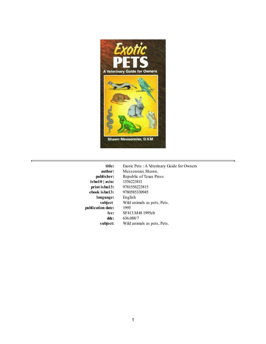 Exotic Pets A Veterinary Guide For Owners