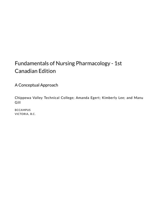 Fundamentals of Nursing Pharmacology 1st Canadian Edition