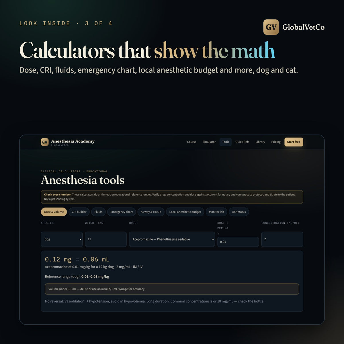 Look inside: dose and volume calculator