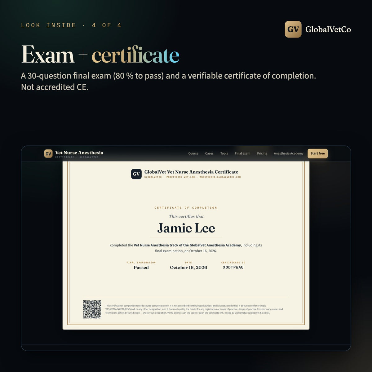 Look inside: final exam and certificate of completion