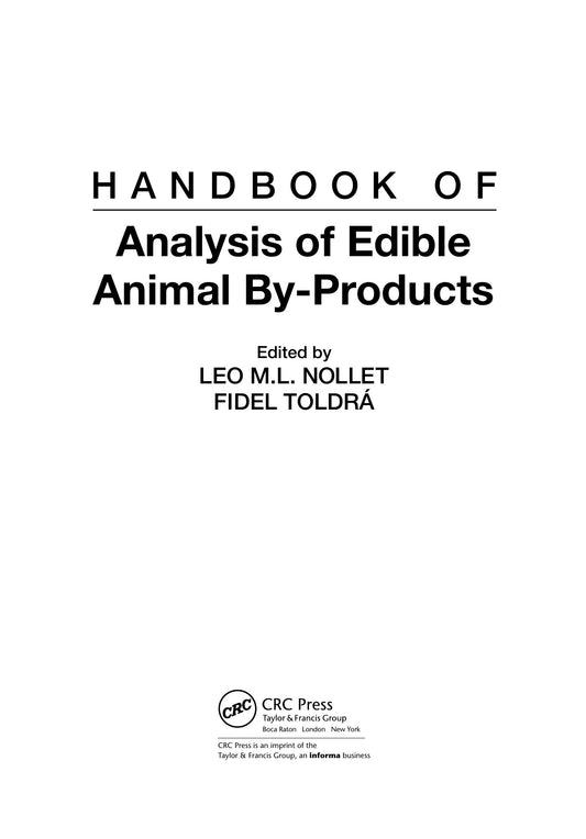 Handbook Of Analysis Of Edible Animal By Products