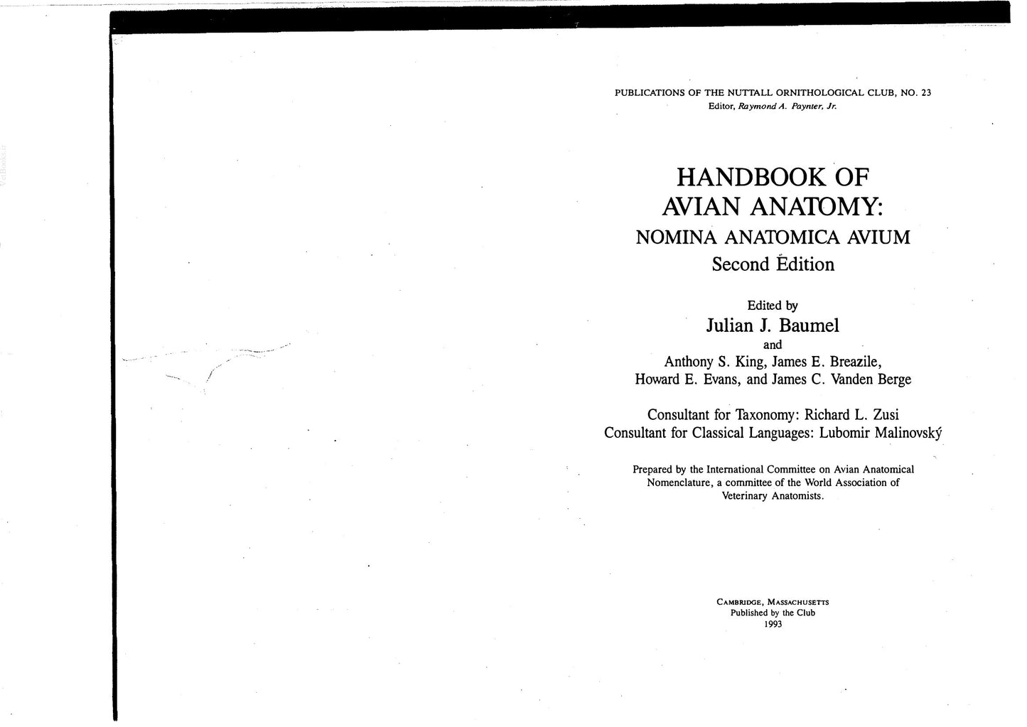 Handbook Of Avian Anatomy Nomina Anatomica Avium 2Nd Edition