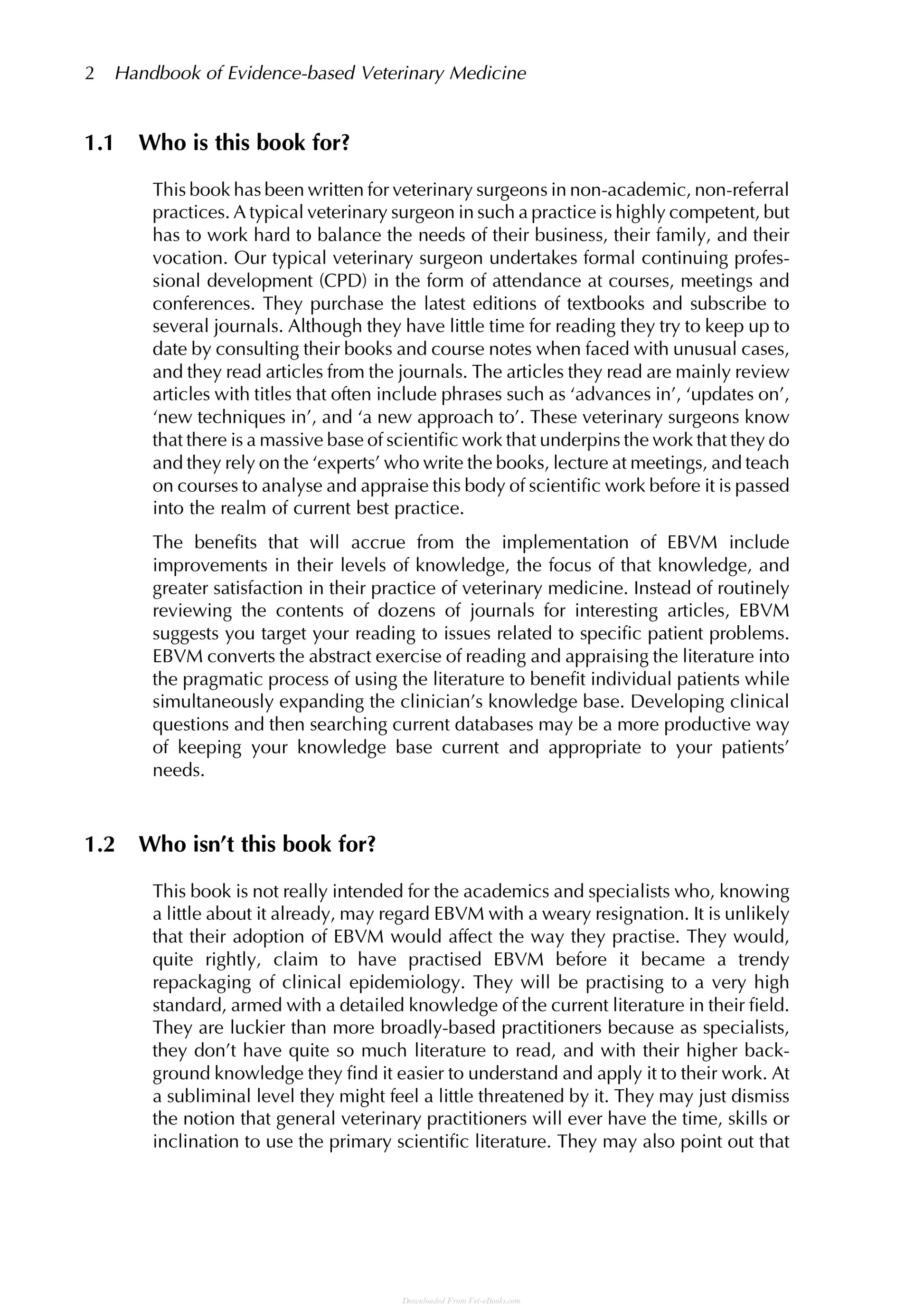 Handbook Of Evidence Based Veterinary Medicine