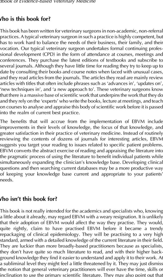 Handbook Of Evidence Based Veterinary Medicine