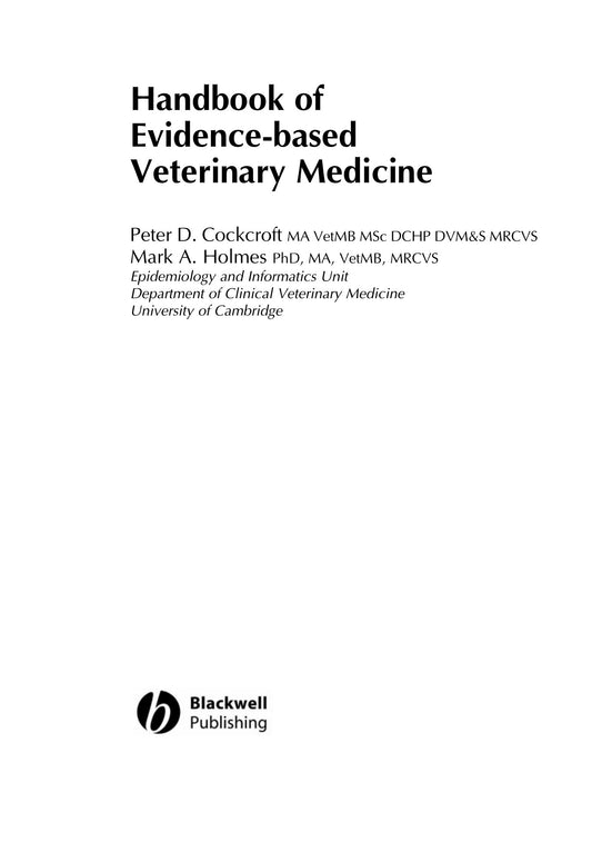 Handbook Of Evidence Based Veterinary Medicine