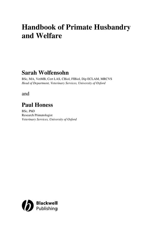 Handbook Of Primate Husbandry And Welfare