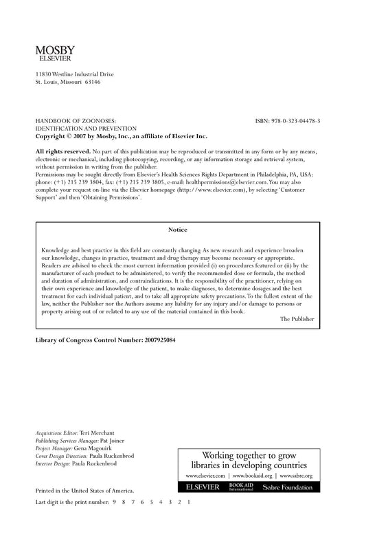 Handbook of Zoonoses, Identification and Prevention
