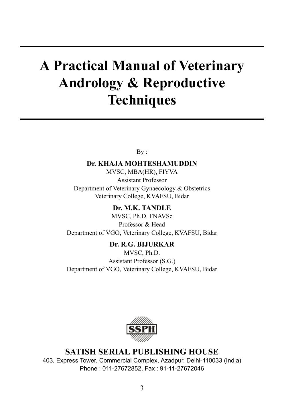 Look Inside sample page 3 - A Practical Manual Of Veterinary Andrology And Reproductive Techniques