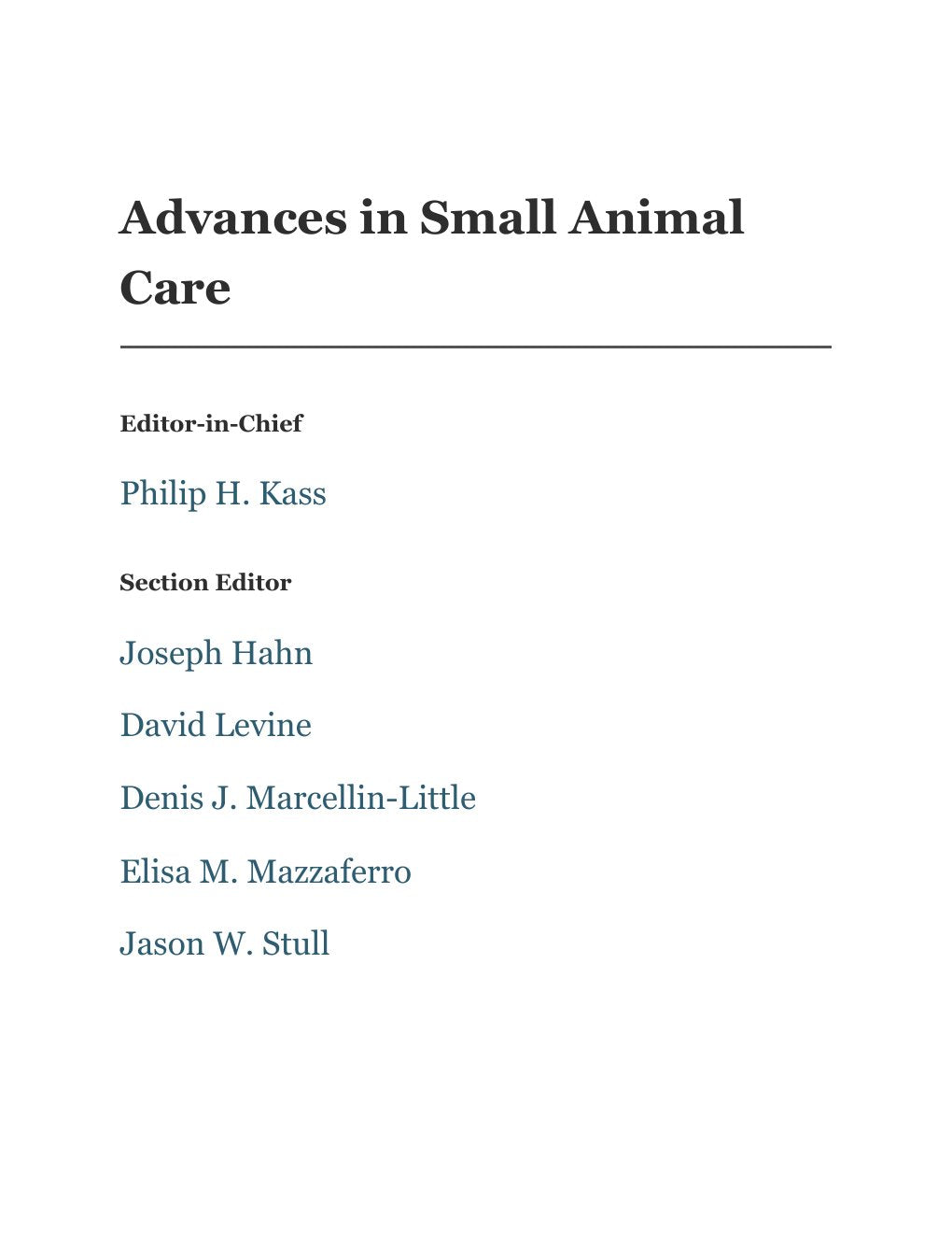 Look Inside sample page 2 - Advances in Small Animal Care 2025 Volume 6 1