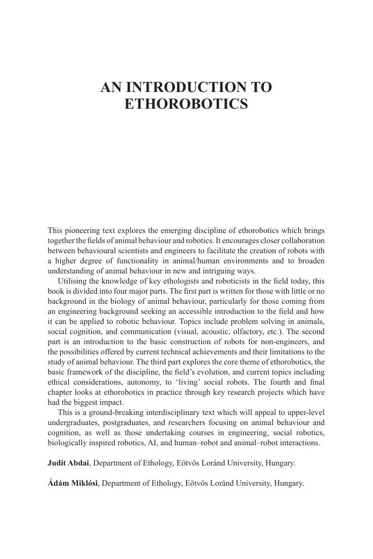 Look Inside sample page 2 - An Introduction To Ethorobotics Robotics And The Study Of Animal Behaviour
