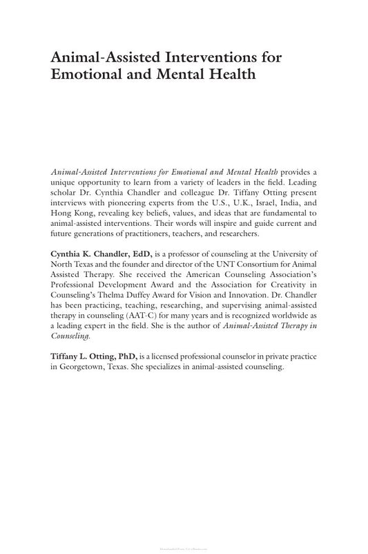 Look Inside sample page 2 - Animal-Assisted Interventions for Emotional and Mental Health, Conversations with Pioneers of the Fi