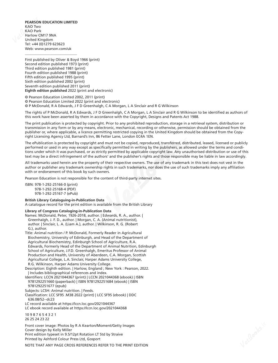 Preview page of Animal Nutrition 8th Edition