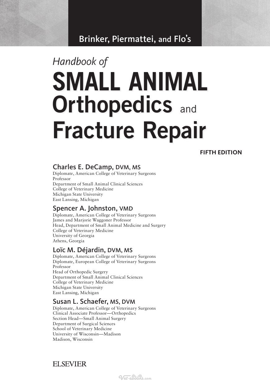 Look Inside page 4 - Brinker Piermattei Handbook Small Animal Orthopedics Fracture Repair Fifth Edition