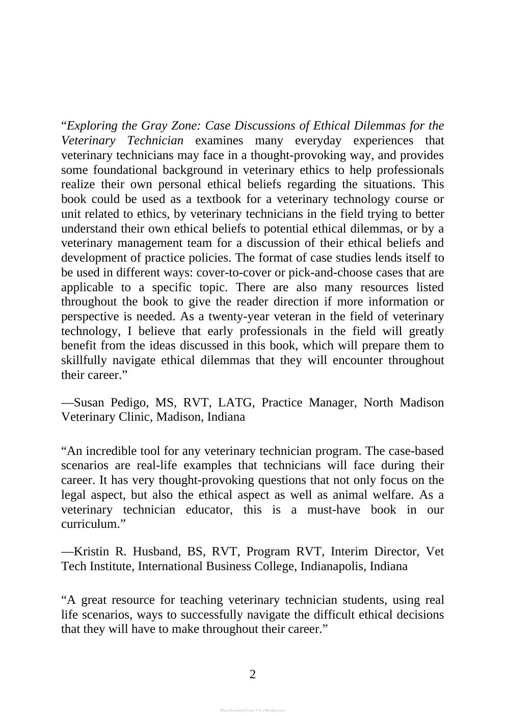 Look Inside page 2 - Exploring The Gray Zone Case Discussions Of Ethical Dilemmas For The Veterinary Technician