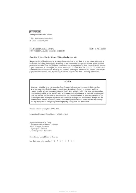 Look Inside sample page 2 - Feline Behavior A Guide For Veterinarians 2Nd Edition