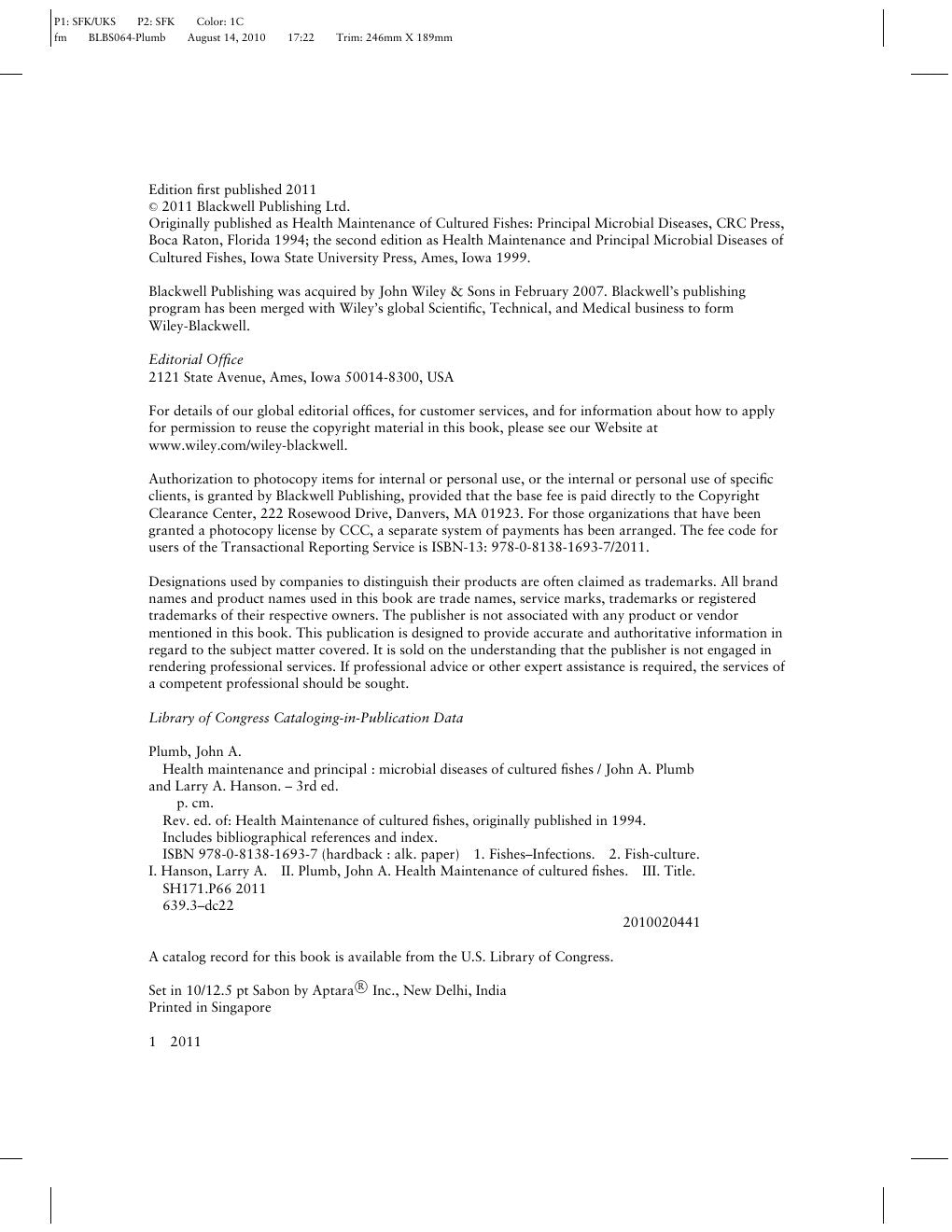 Look Inside sample page 3 - Health Maintenance And Principal Microbial Diseases Of Cultured Fishes 3Rd Edition