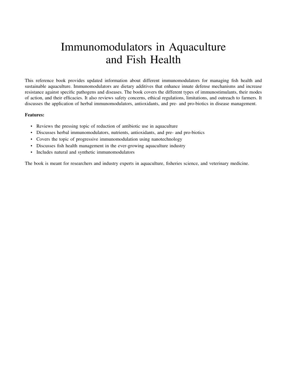 Look Inside sample page - Immunomodulators In Aquaculture And Fish Health