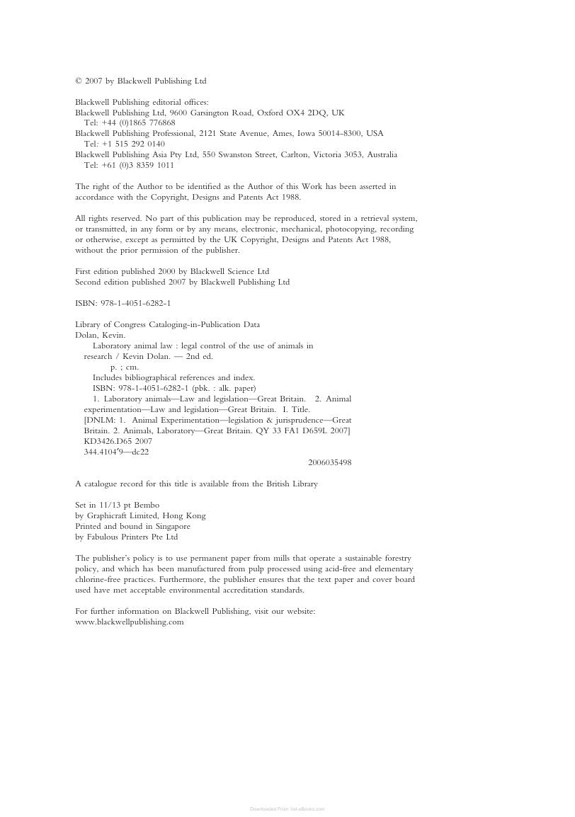 Look Inside sample page 2 - Laboratory Animal Law Legal Control Of The Use Of Animals In Research 2nd Edition