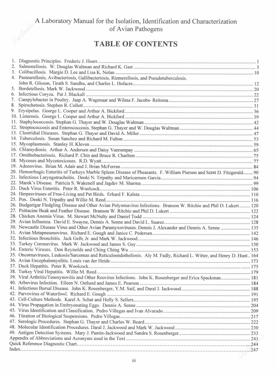 Look Inside page 5 - A Laboratory Manual for the Isolation, Identification and Characterization of Avian Pathogens
