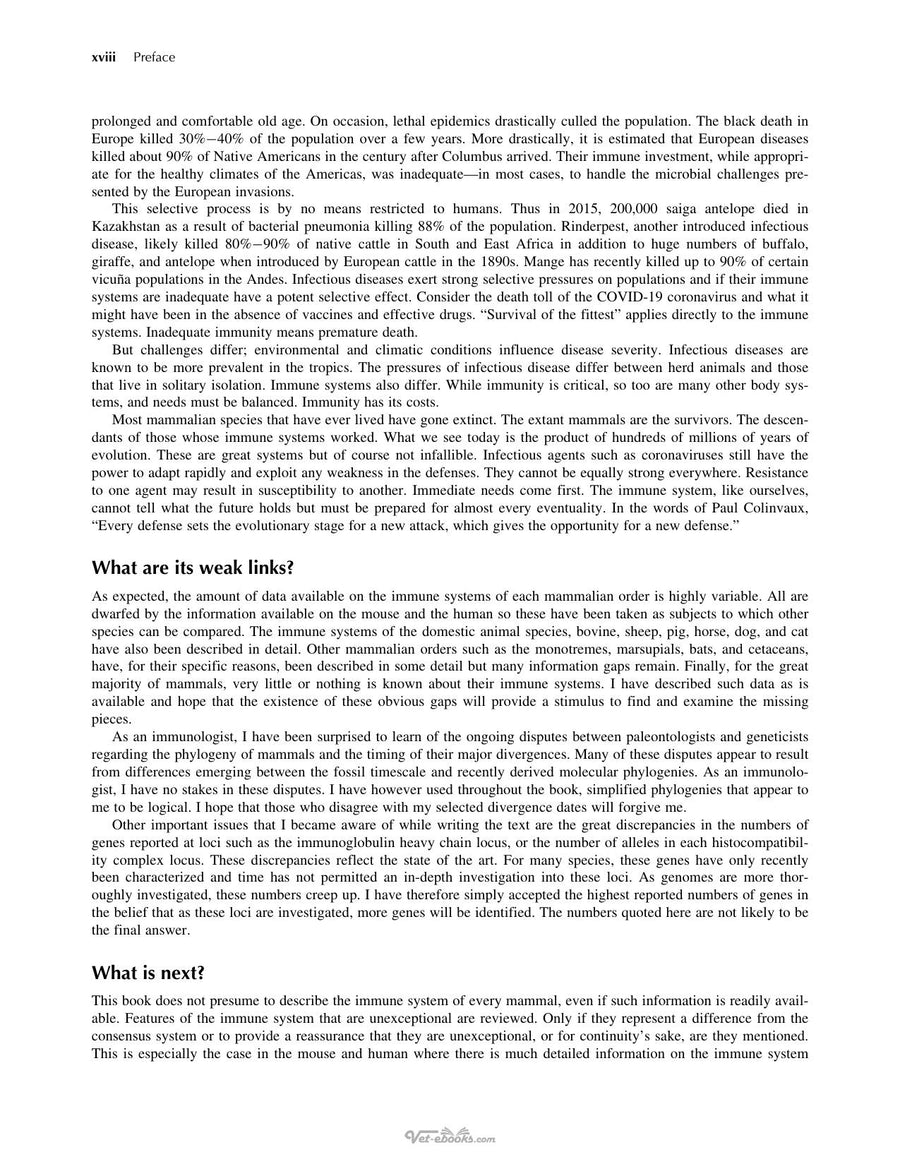 Preview page of Comparative Mammalian Immunology the Evolution and Diversity of the Immune Systems of Mammals