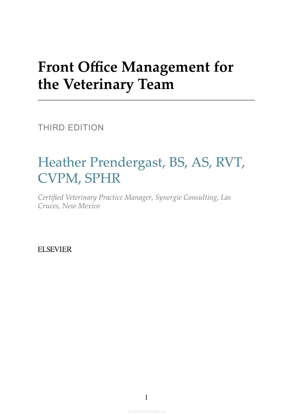 Front Office Management For The Veterinary Team 3Rd Edition