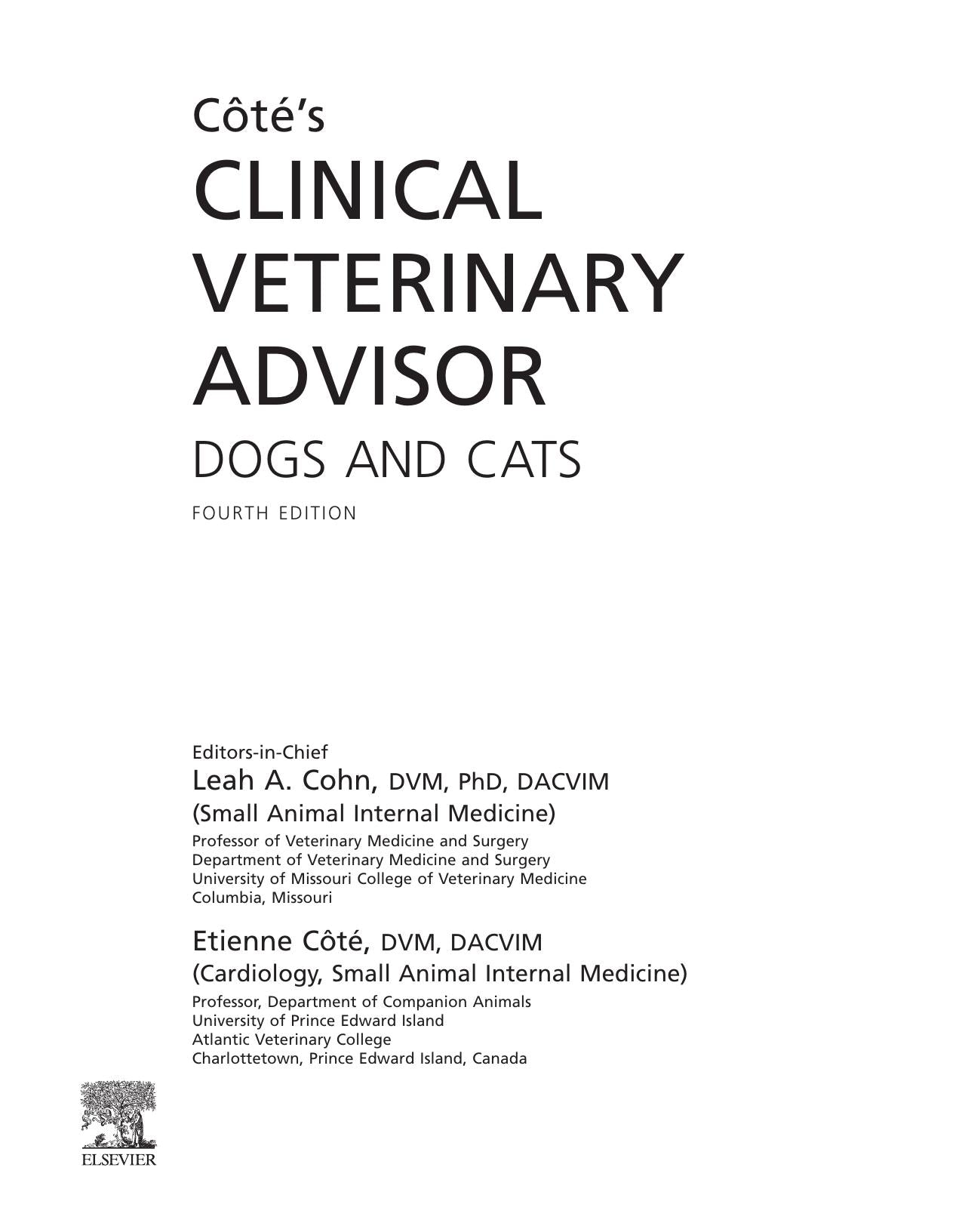 Cotes Clinical Veterinary Advisor Dogs And Cats 4Th Edition