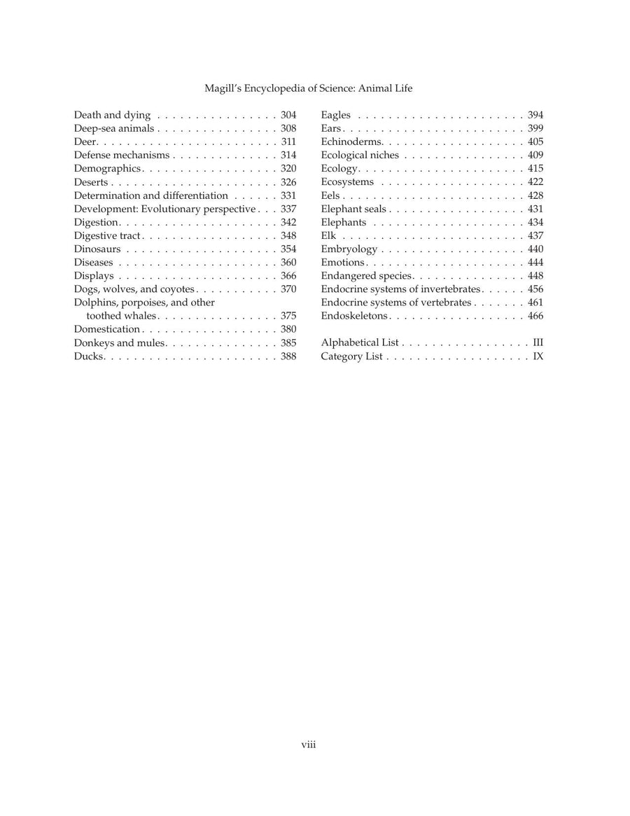 Preview page of Magills Encyclopedia of Science Animal Life
