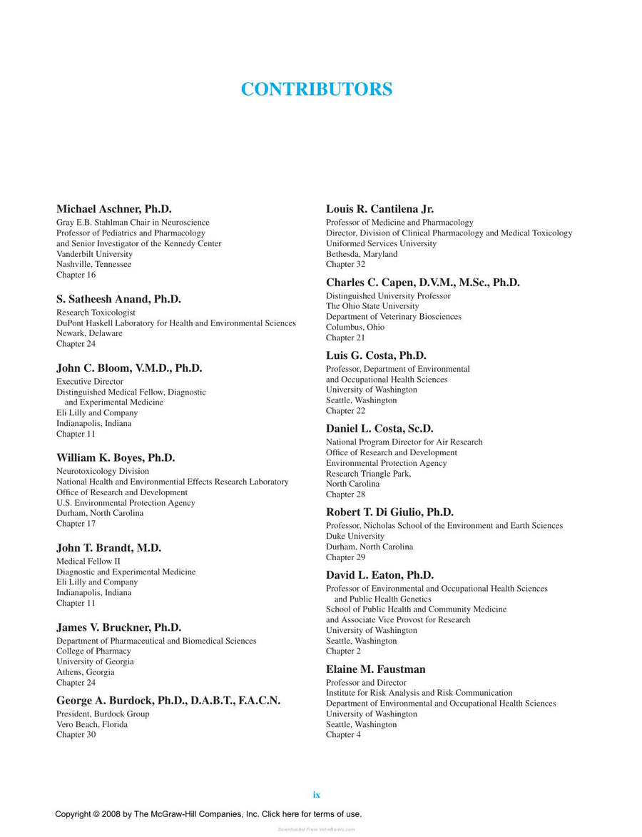 Preview page of Casarett & Doull’s Toxicology the Basic Science of Poisons 9th Edition