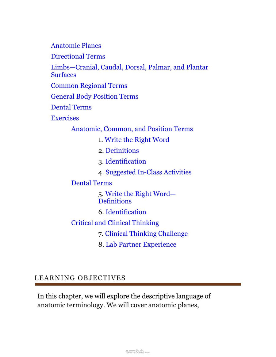 Preview page of Laboratory Manual for Clinical Anatomy and Physiology for Veterinary Technicians, 4th Edition